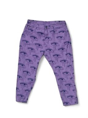 Purple Drippy Eye Print Skinny Jeans Whimsigoth Goth Grunge XL 1X